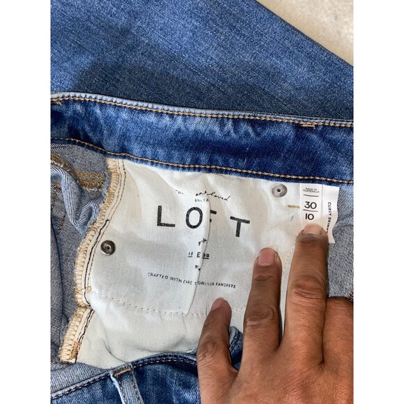 Loft Womens Floral Design Blue Denim Jeans Size 30/10 Curvy Skinny Frayed Hem - Picture 10 of 14